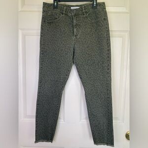 LOFT Leopard Print Skinny Jeans - Green and Black